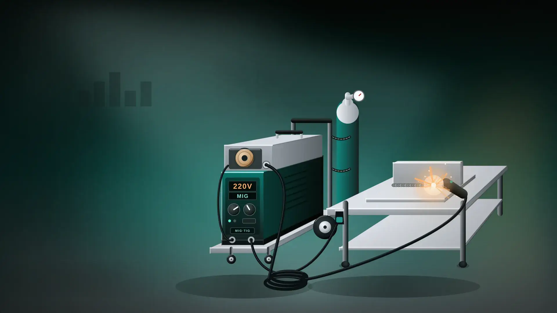 Illustration evoking a city skyline near an RA Machine service hub
