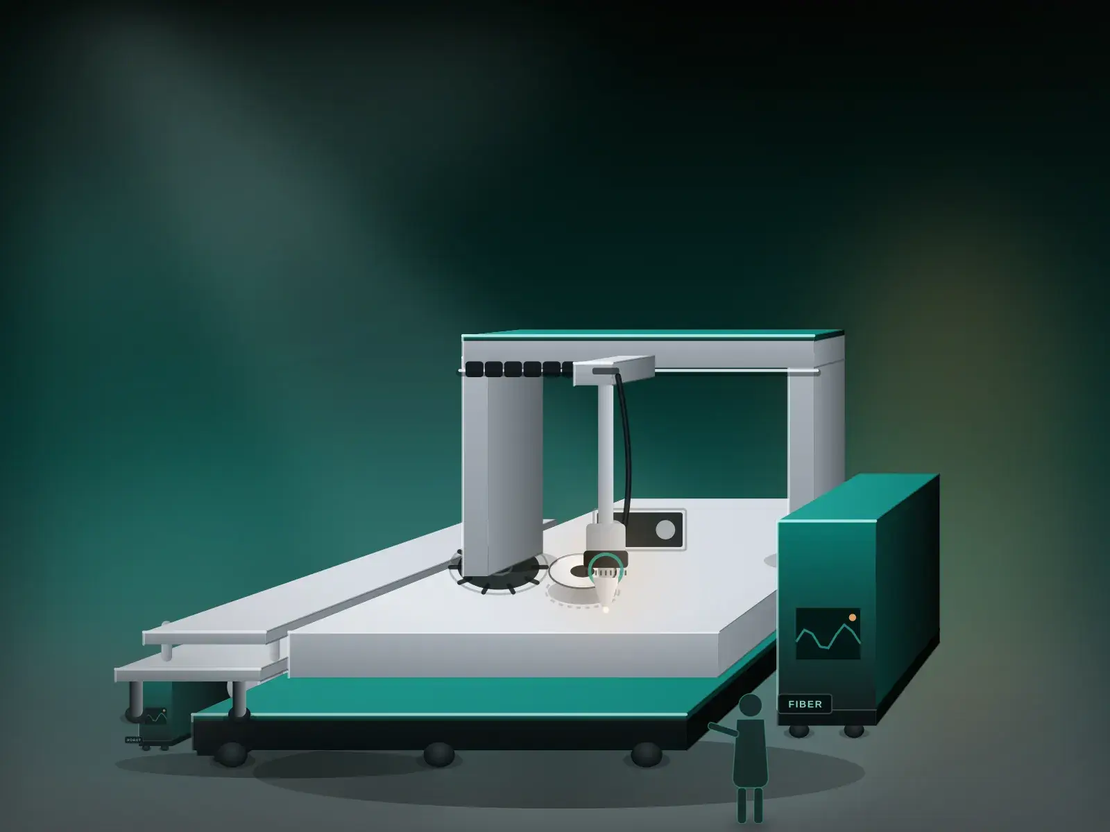 Illustration of technicians assembling a machine on the shop floor